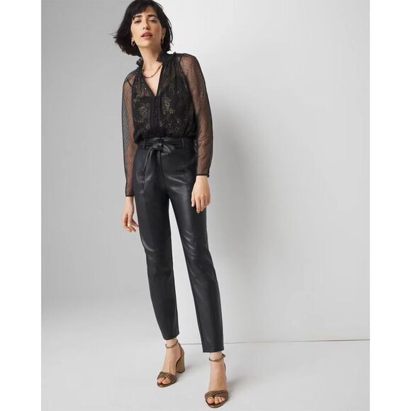 White House Black Market Women's Faux Leather Tapered Ankle Pants Black Size 6 - Picture 8 of 9